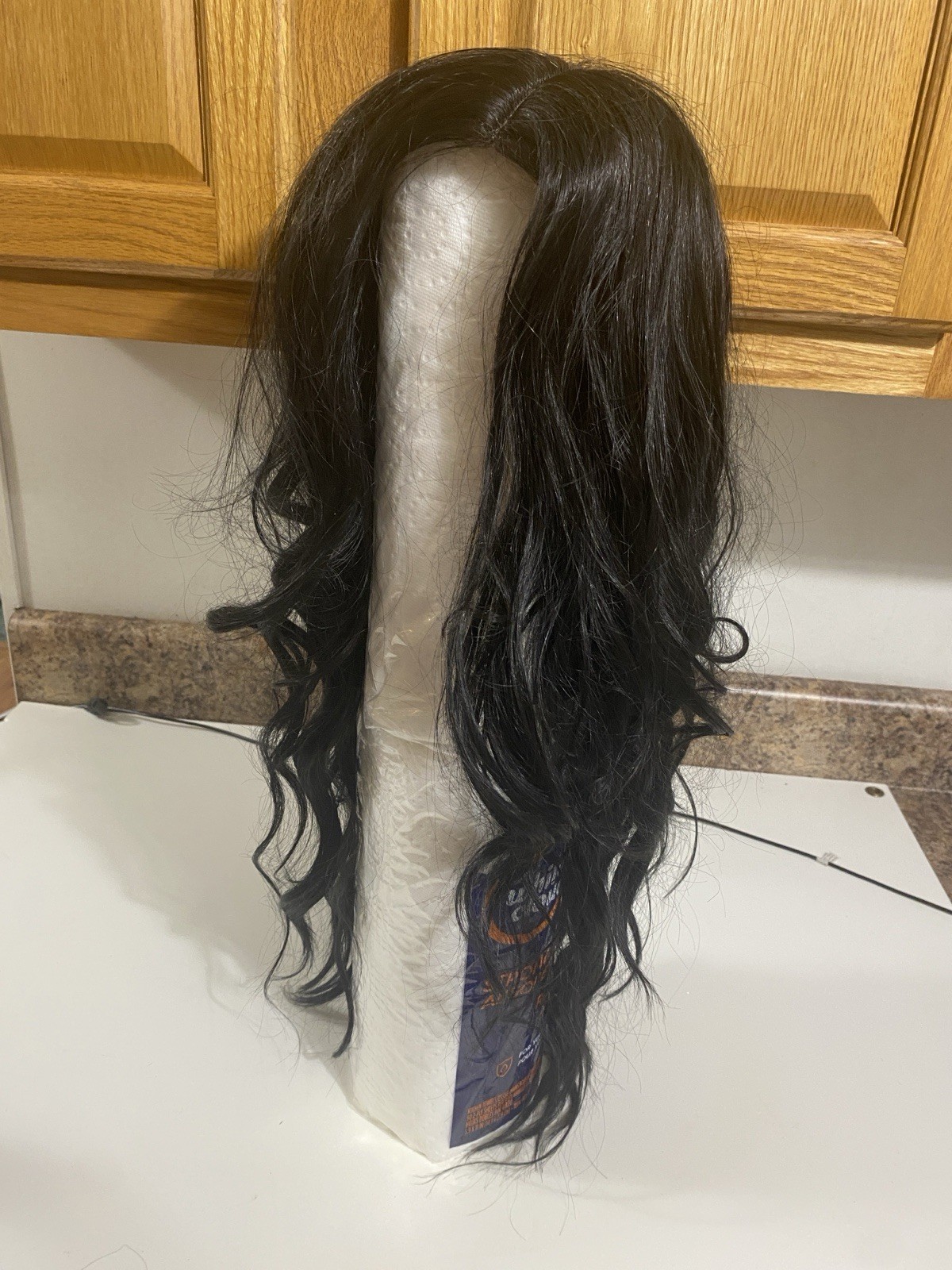 Stamped Glorious Long Black Wavy Wig, 25 Inch Beautiful
