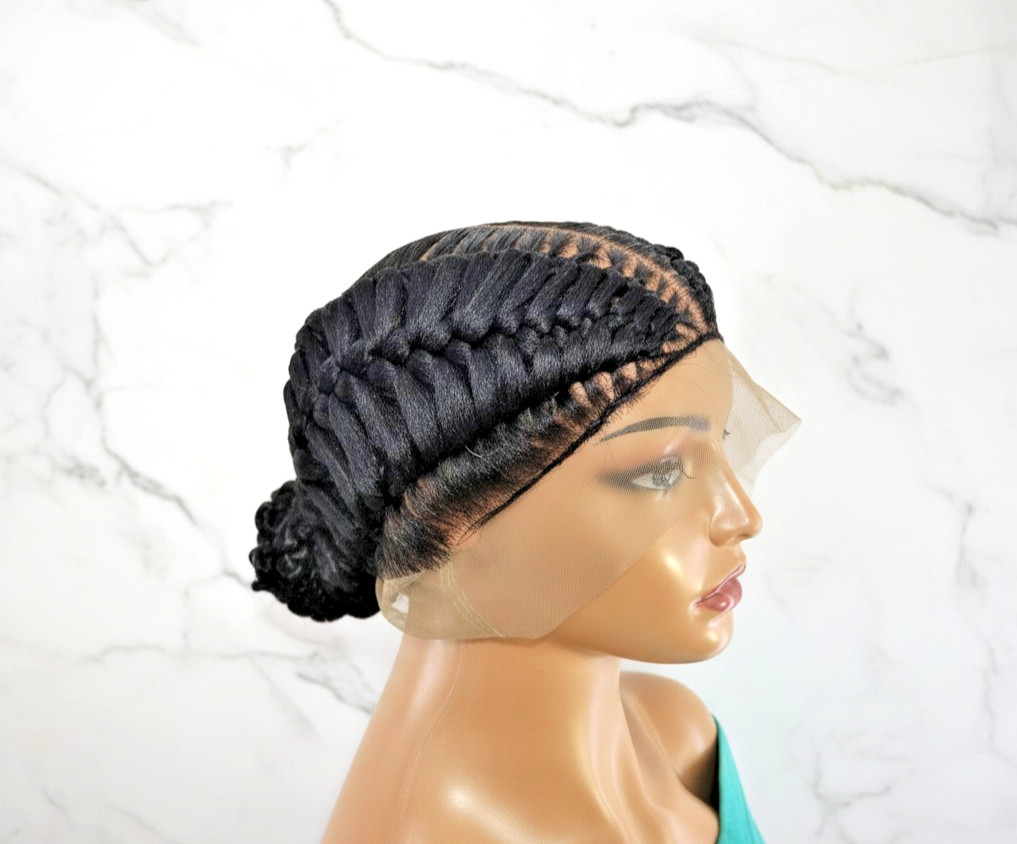 Braided Wig: Double Dutch Braids Braided Bun. Full Lace Cap, Baby Hair