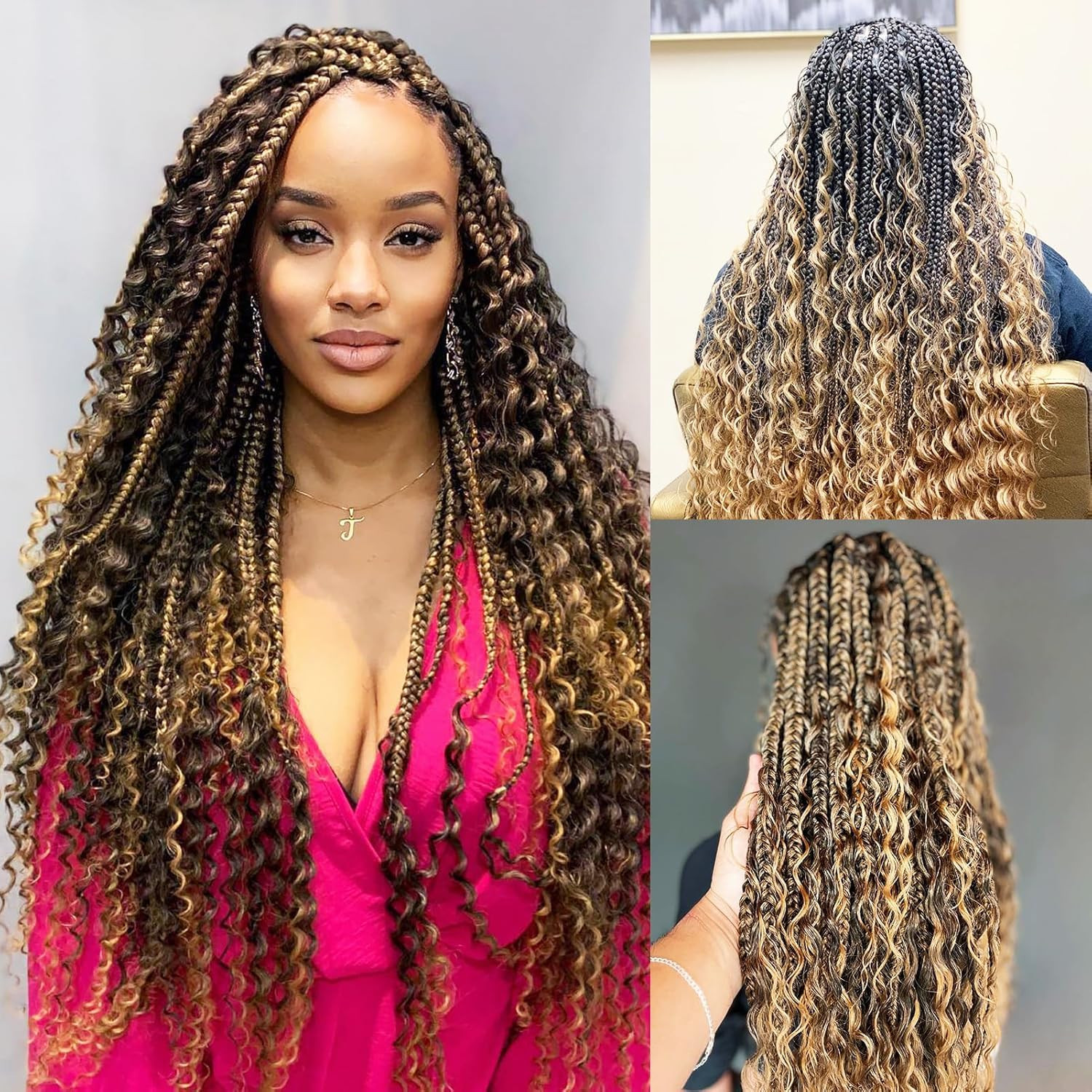 Human Braiding Hair for Boho Braids 4/27 Highlight Ombre Deep Wave Bulk Human Ha