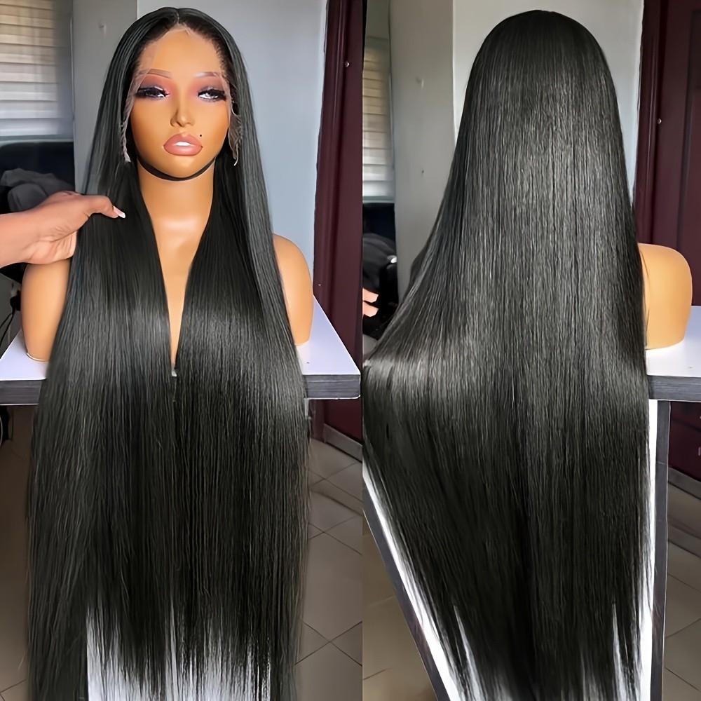 Black Color Long Straight Hair Lace Front Wigs Synthetic Glueless Heat Resistant