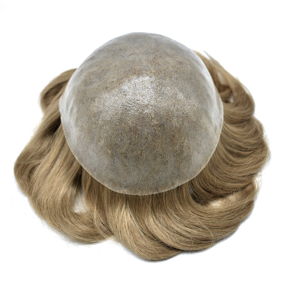 Full Poly Skin Mens Toupee Injected PU Human Hair System Replacement Wig for Men