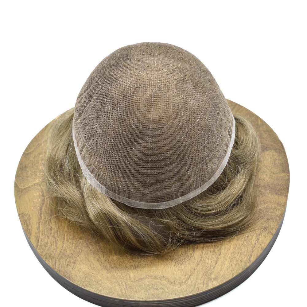 Full French Lace Mens Toupee Hairpiece Bleached Human Hair Replacement System US