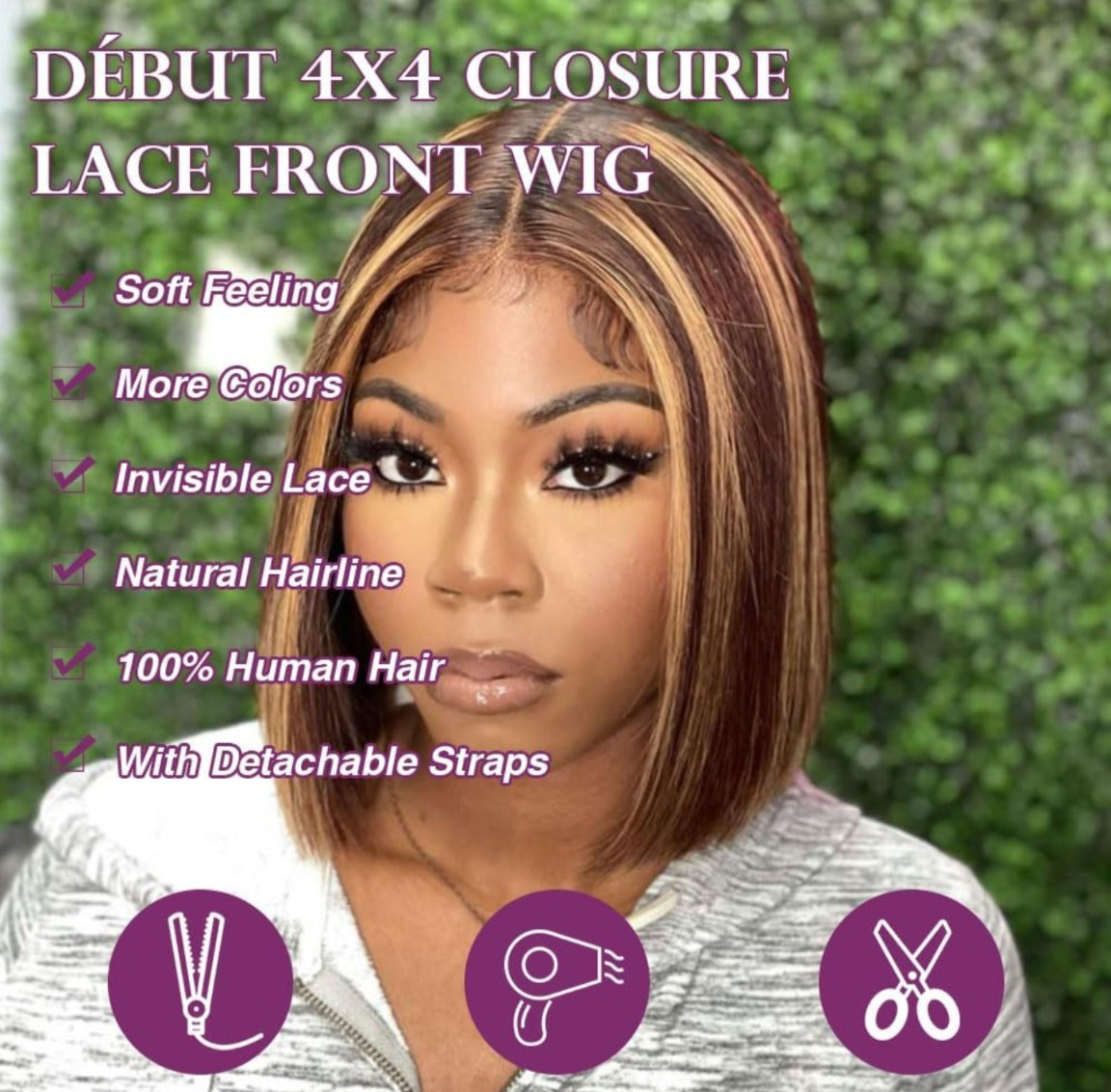 DÉBUT 13x4x4 Highlight Human Hair Short Bob Wigs, HD Lace Closure 8″