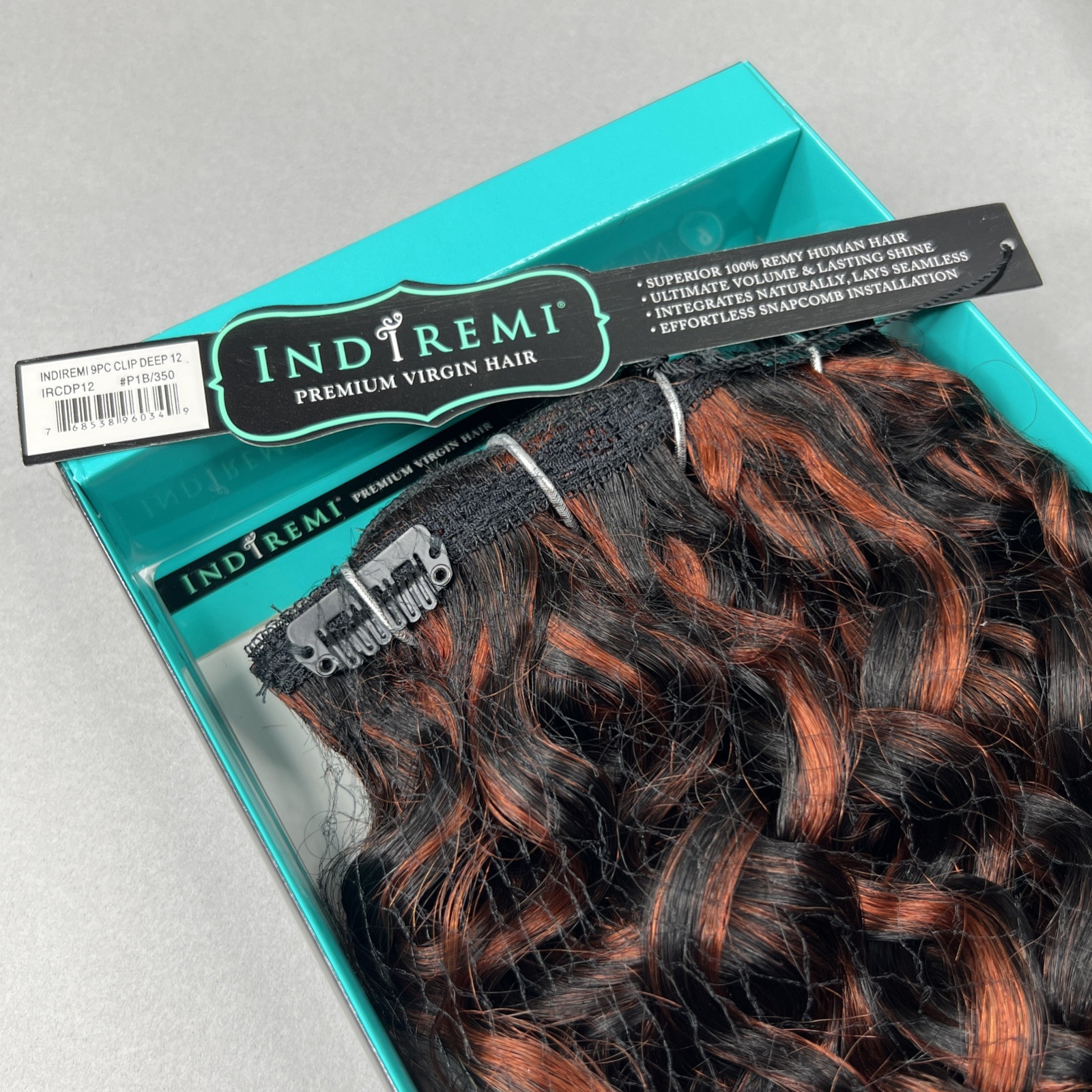 Deep Wave 9 Pc 12” Clip-in #1B/350 Black & Copper Virgin Indi Remi Hair Bobbi