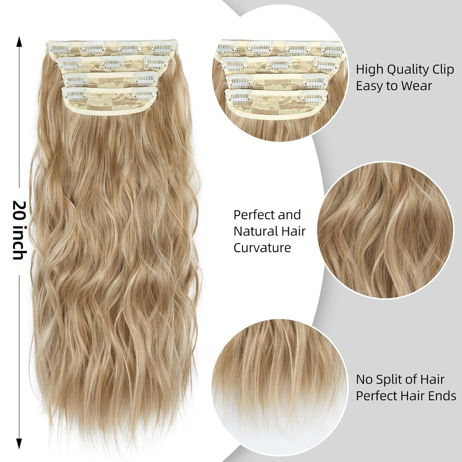 20 Inches Blonde Hair Extensions Clip ins, 4Pcs Curly Synthetic Clip in Hair …