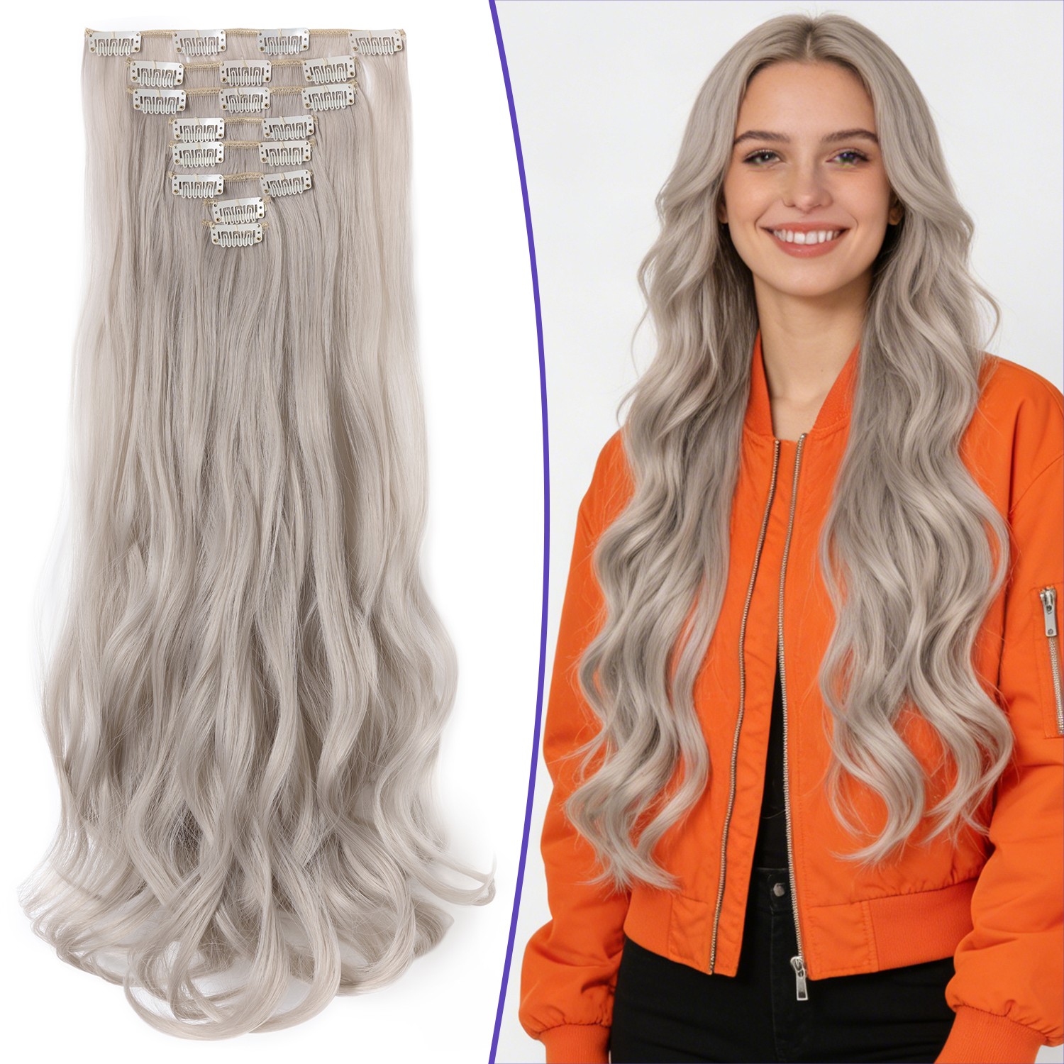 17″24″ Curly Wavy 8Pieces Clip in Real as Human Hair Extensions Natural THICK US