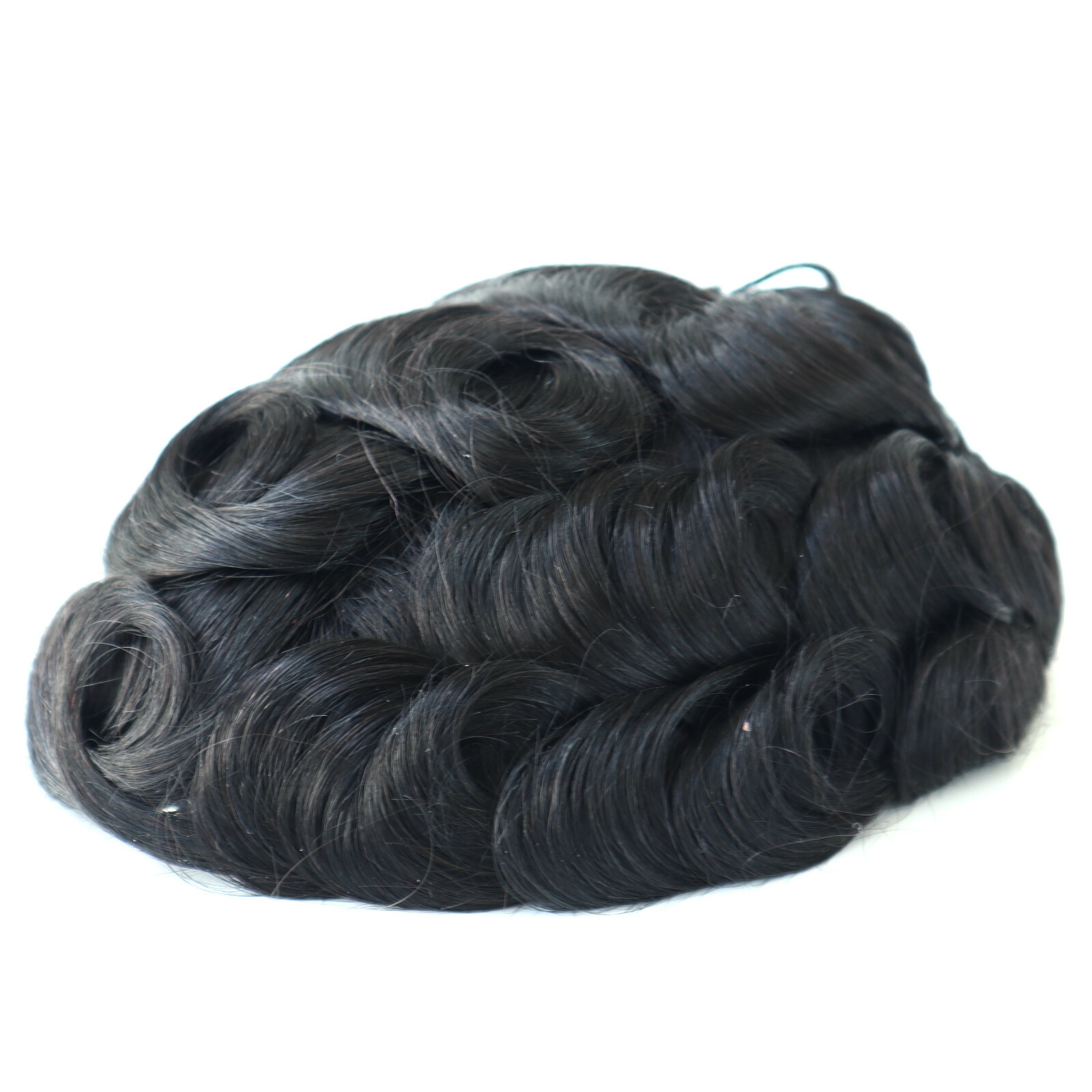 Mens Human Hair Scalloped Front Toupee Hair Replacement Poly Skin Hairpieces #1C