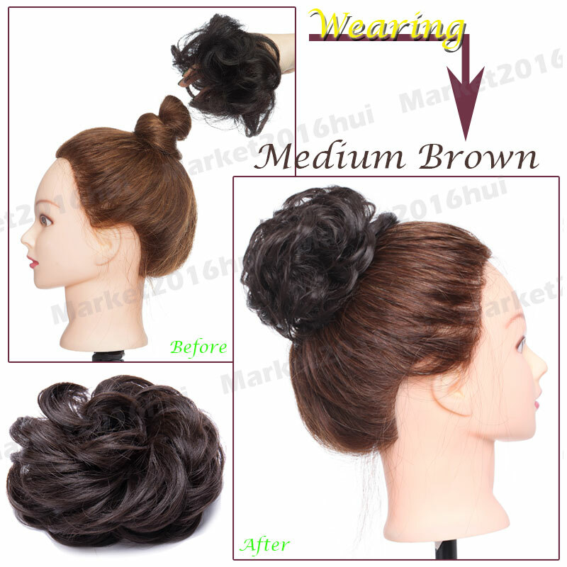 Natural Messy Rose Bun Curly Scrunchie Hair Extension Updo As Human Hairpieces