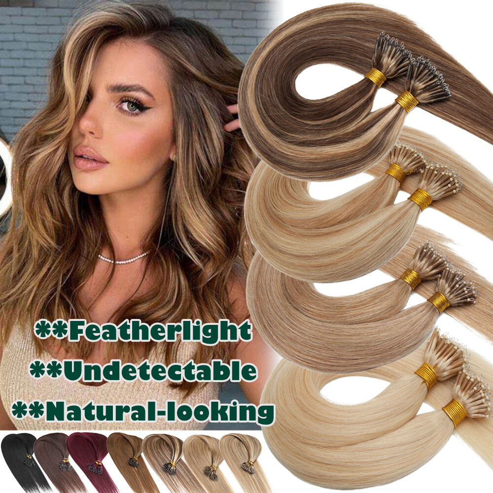 50G 100G Nano Ring Russian Remy Human Hair Extensions Mini Links Micro Beads US