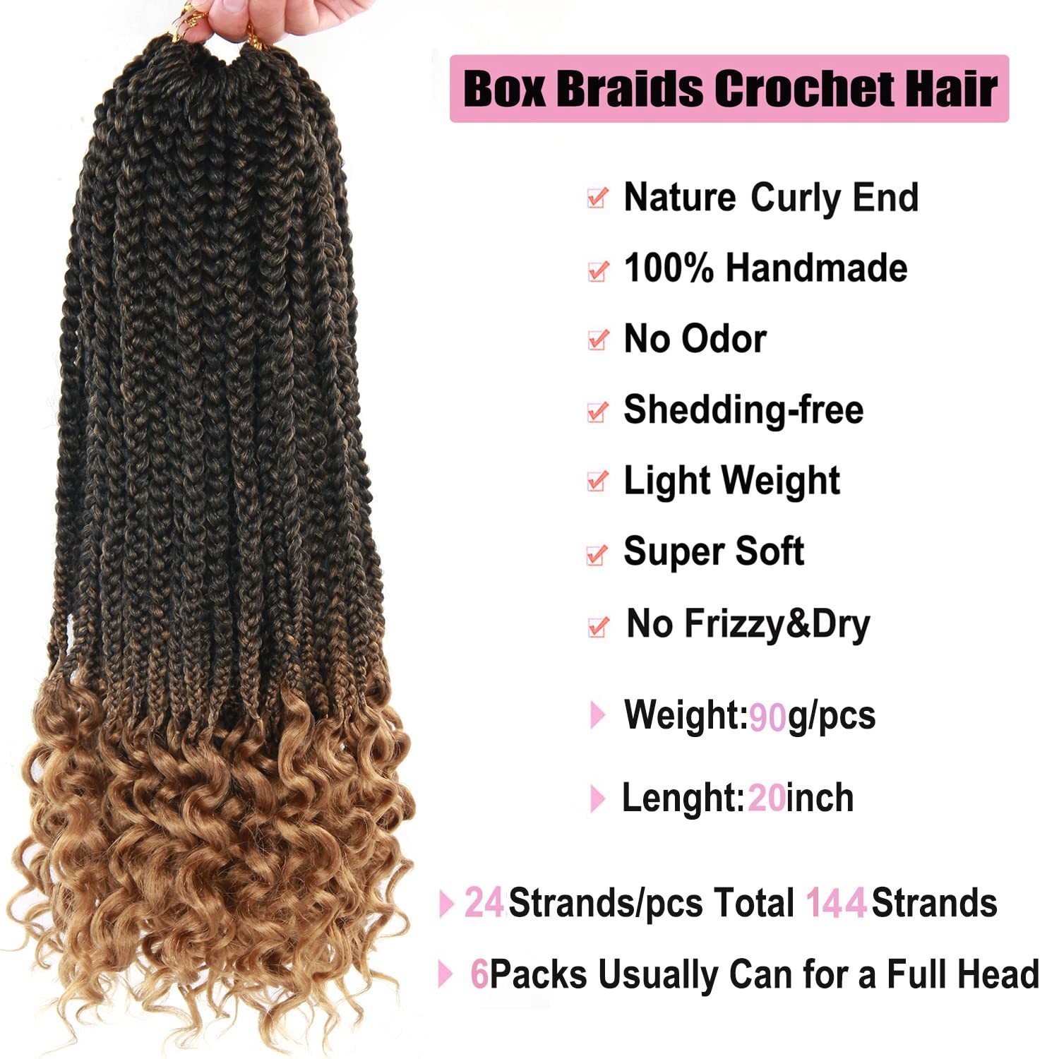 ROSESSEA 6Pcs/Pack Crochet Hair Crochet Box Braids Curly Ends 24 Strands/pcs …