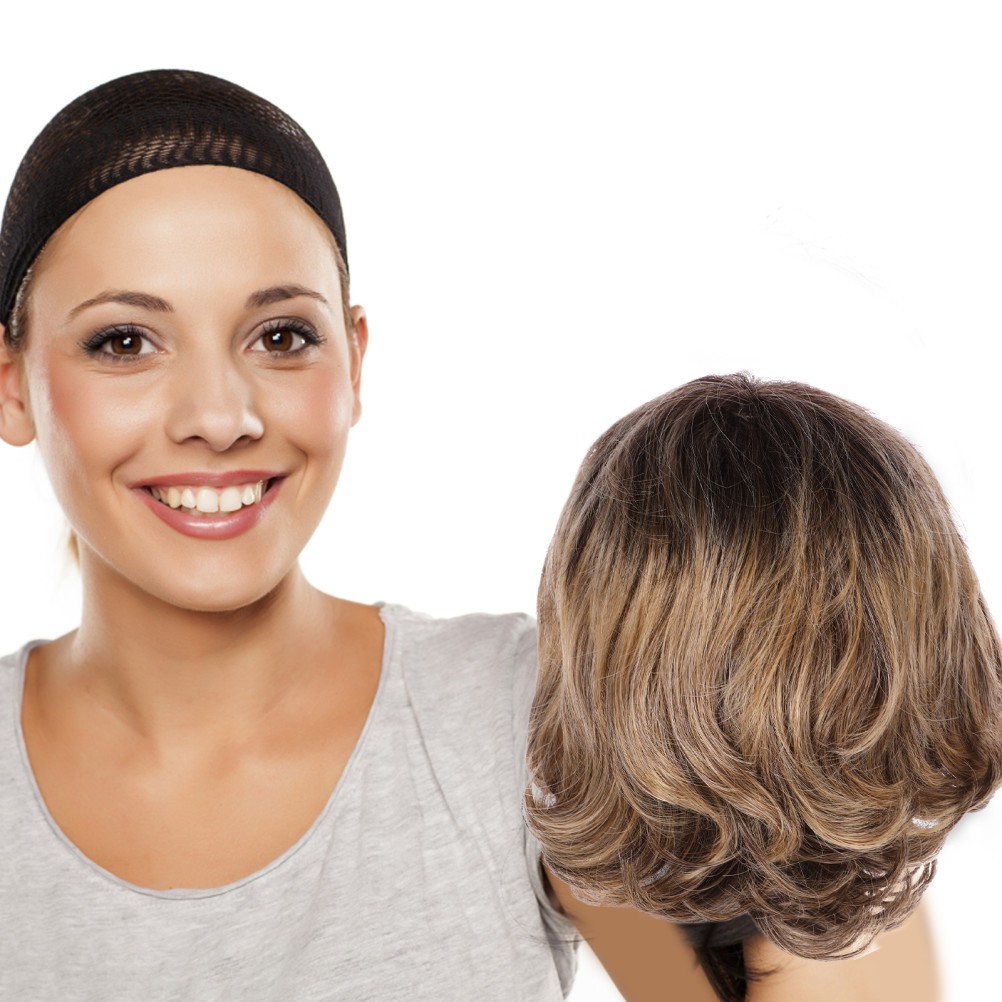 Yellow Fiber Short Curly Wavy Lace Front Wig Natural Hair Cover for Women