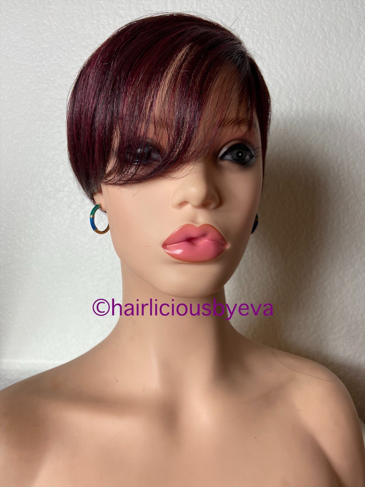 Synthetic Wig Short Pixie Wig Buzz Cut Red Wine Burgundy 99j