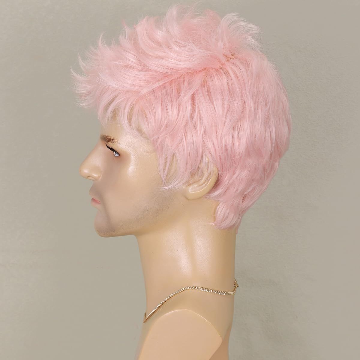 6 Inch Men’s Pink Wig Short Layered Heat Resistant Synthetic Hair Wig