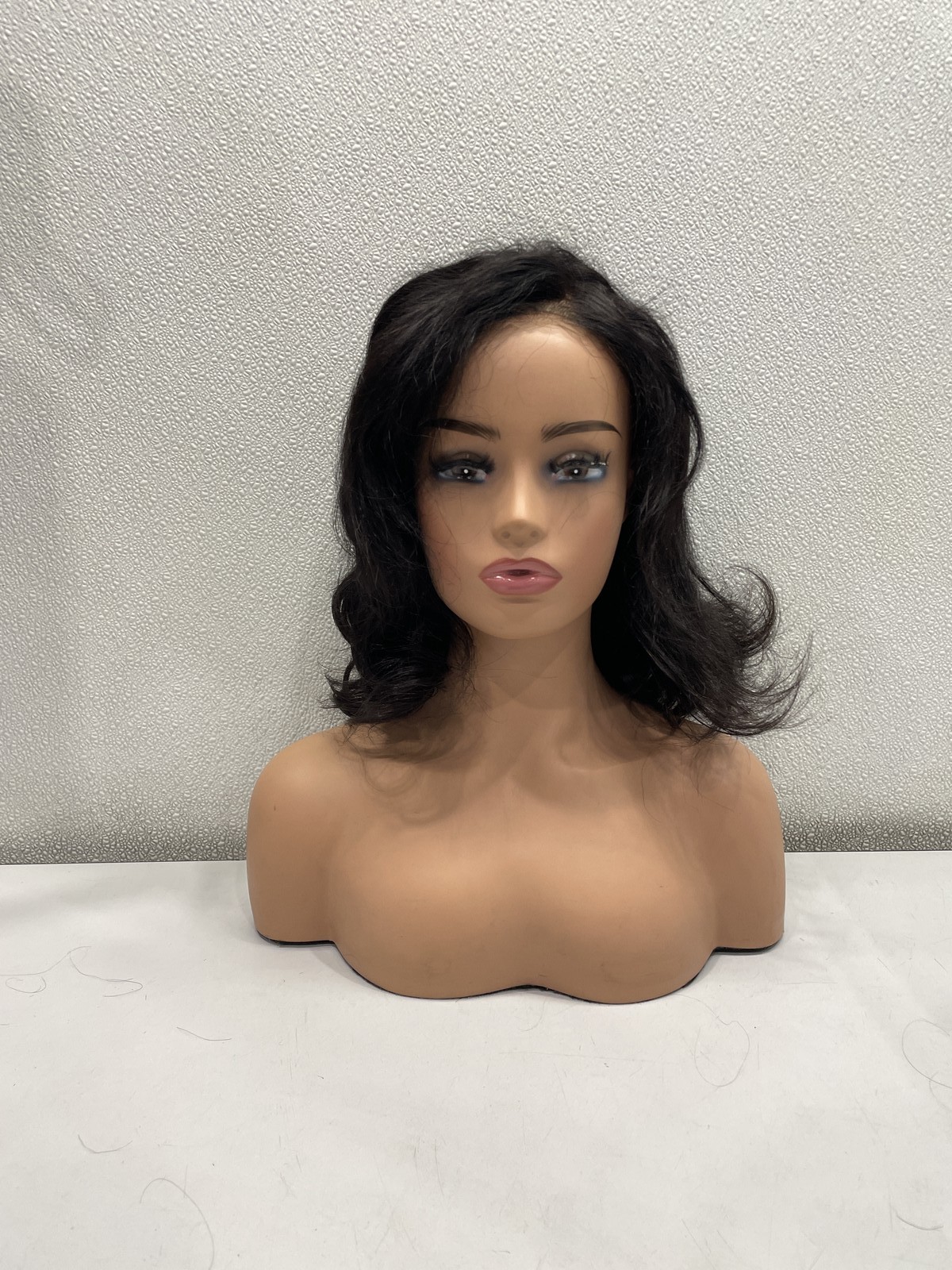 Natural Black Human Hair Blend Lace Front Glueless Short Wig, 14″