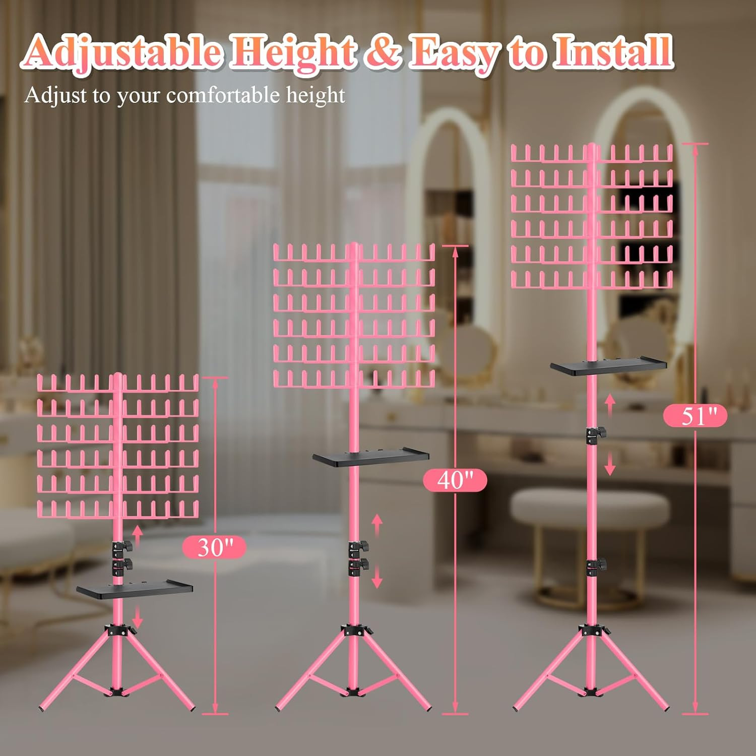 Braiding Hair Rack with Tray, 144 Pegs Height Adjustable Braiding Rack, 2-Side H