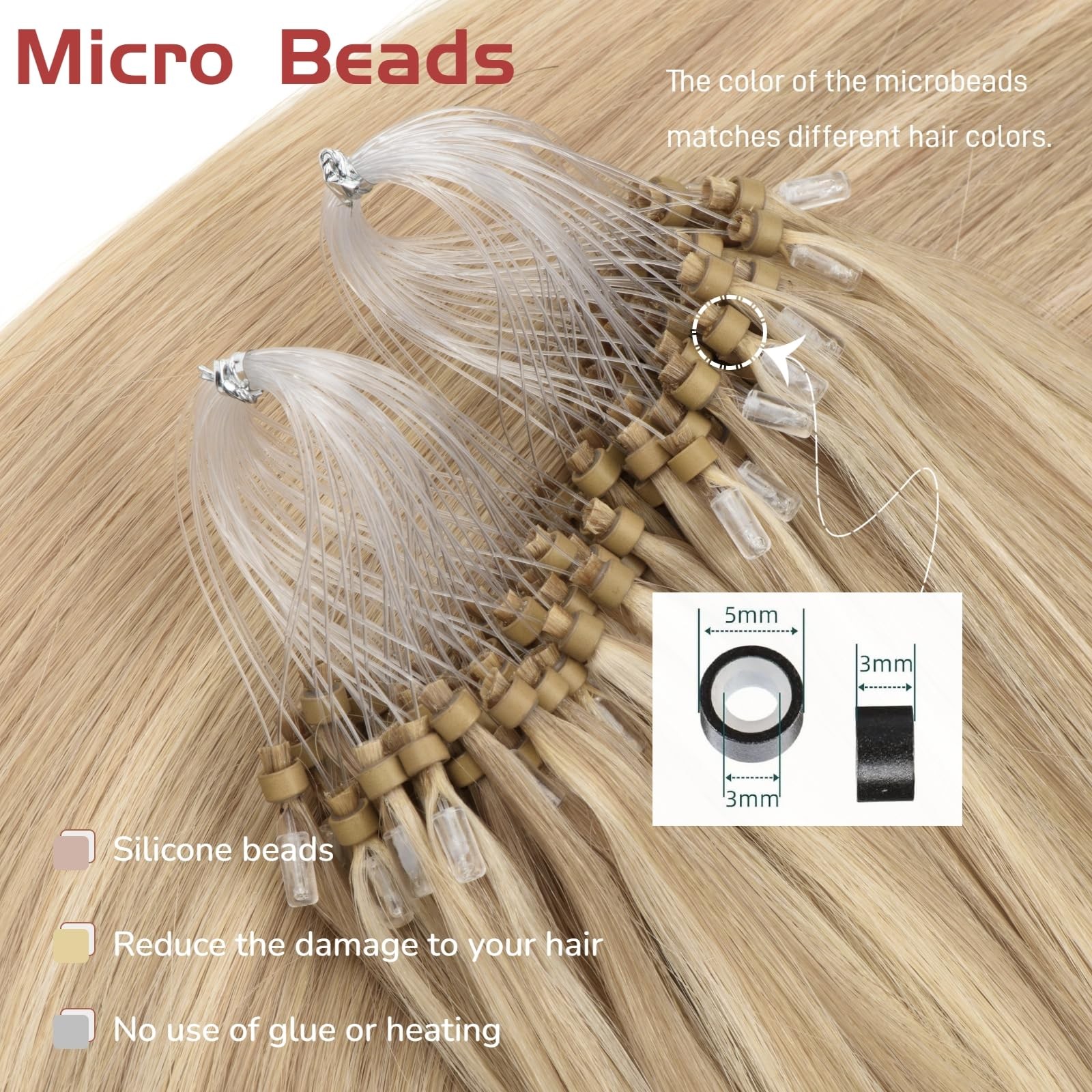 Jinyisong Micro Bead Hair Extensions Real Human Hair 18 Inch Beaded Hair