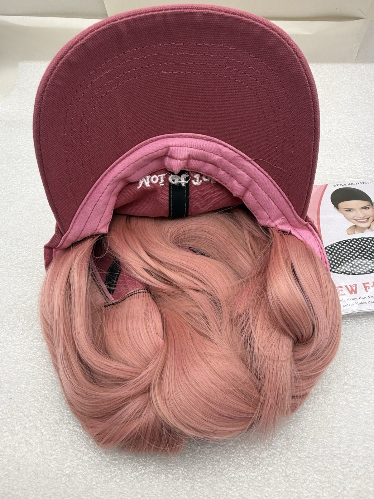 Baseball Cap Wig Pink Hat with Hair for Women Adjustable w/Heat Resistant *READ