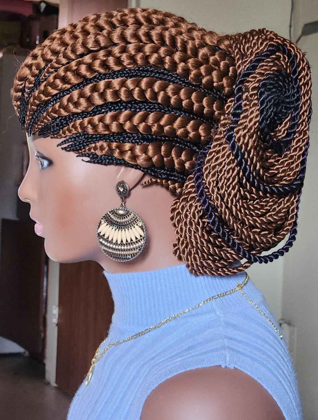handmade braided cornrows wig pony Elephant Dark brown/1B