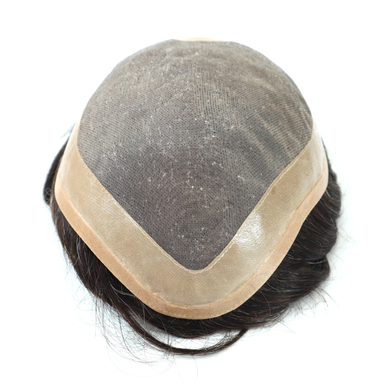 Mens Toupee Human Hair Replacement System Mono Center Medium 130% Hairpiece #320