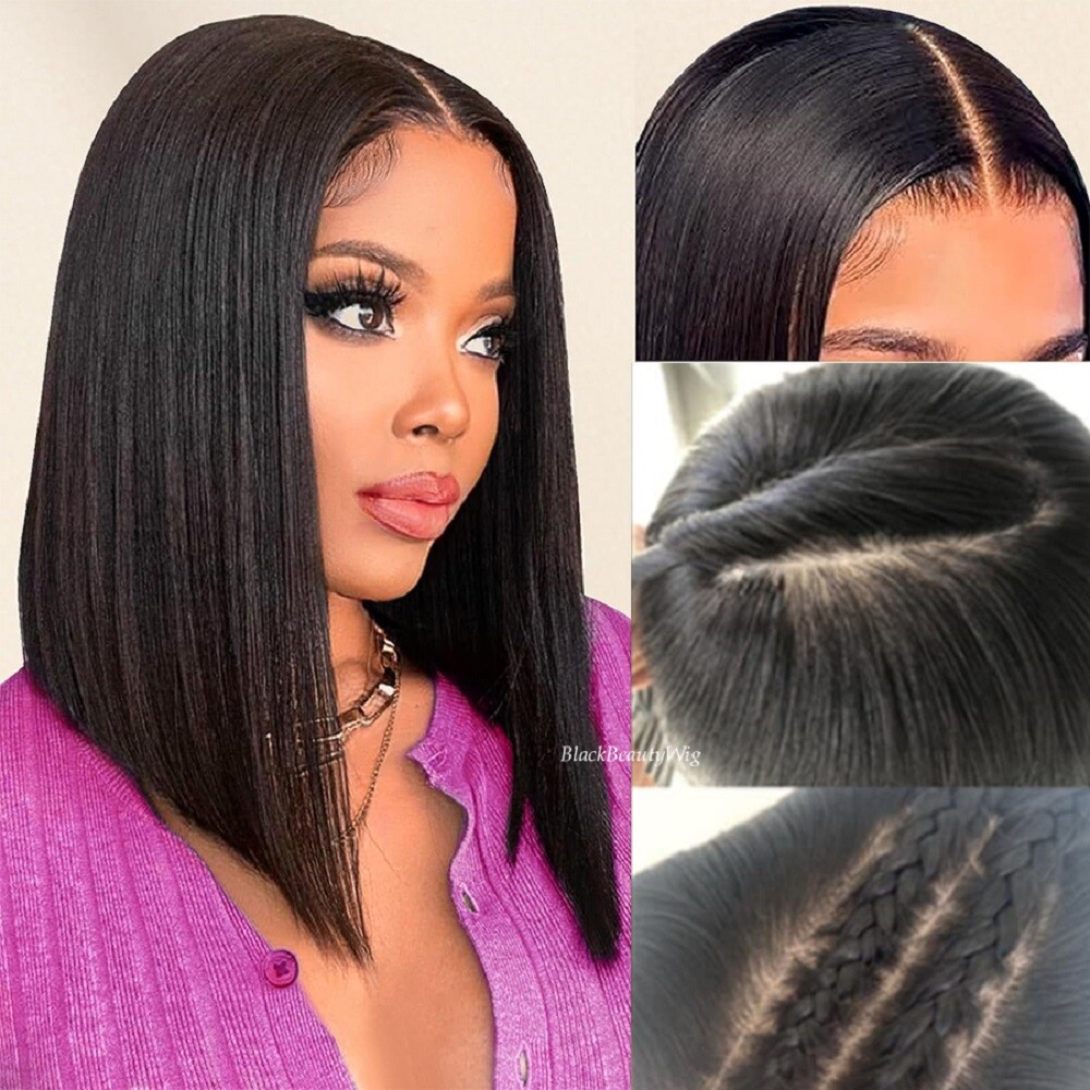 Short Bob Silk Top Full Lace Human Hair Wig Brazilian Hair 5×5 Silk Base Wig
