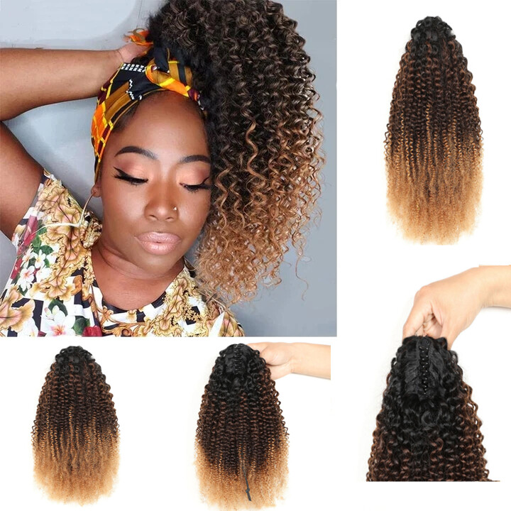 100% Human Hair Ponytail Extensions Claw Curly Clip Hairpiece Black Brown Blonde