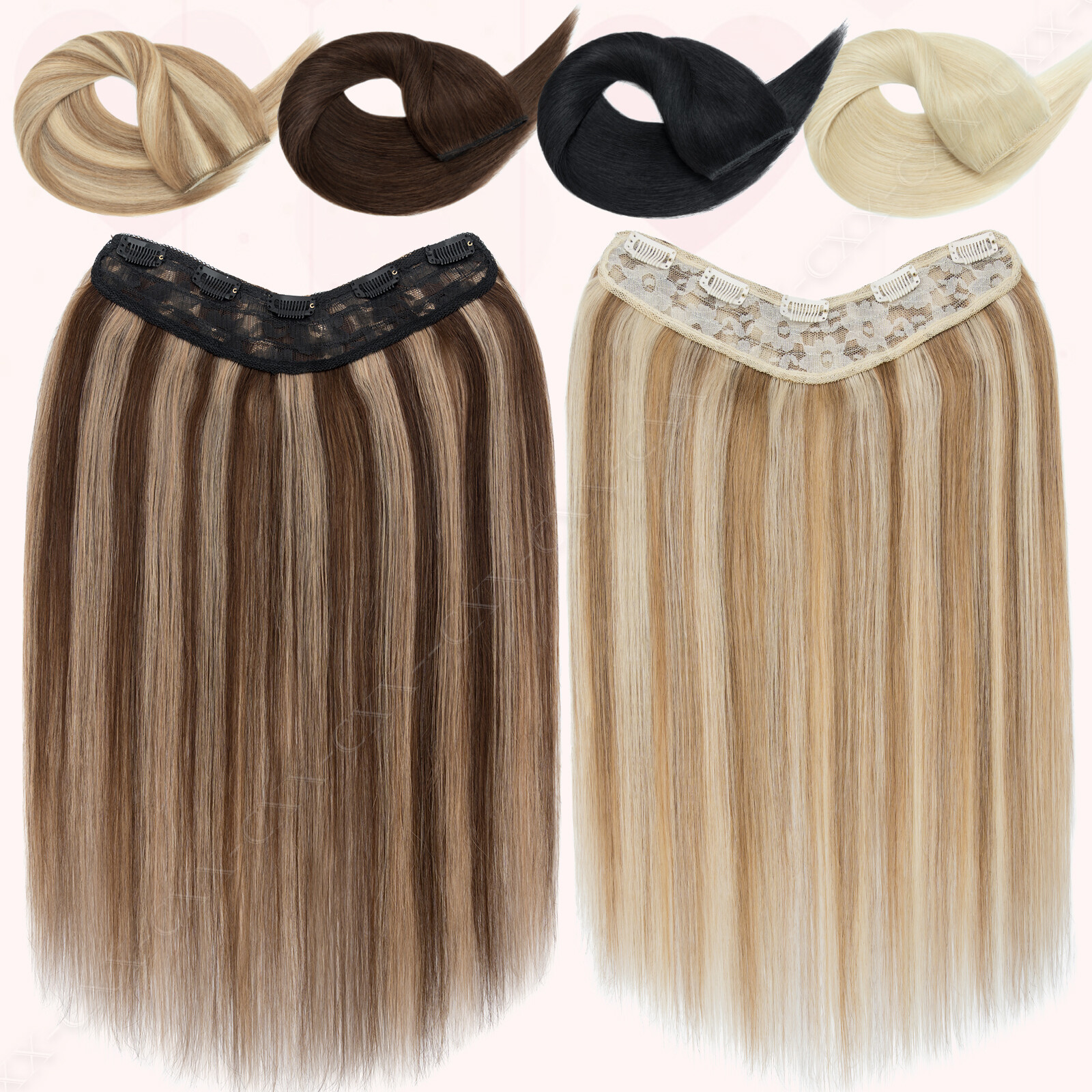 ONE PIECE V-Shape U Clip In 100% Remy Human Hair Extensions Weft Thick Full Head