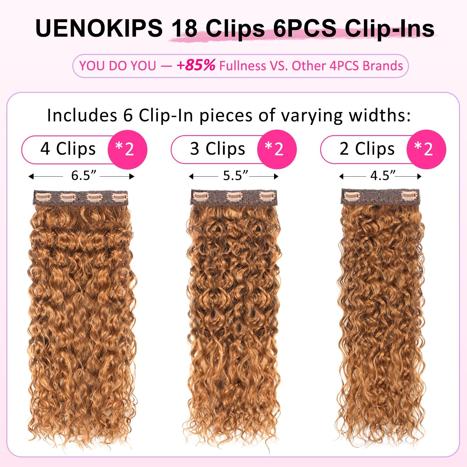 Uenokips Curly Clip In Hair Extensions 6 Pcs 18 Clips Water Wave Clip Ins 100