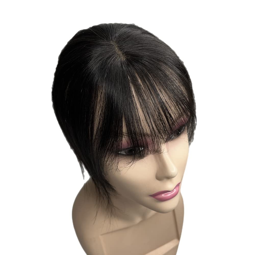 Hand-Tied Hair Topper with Bangs, Black
