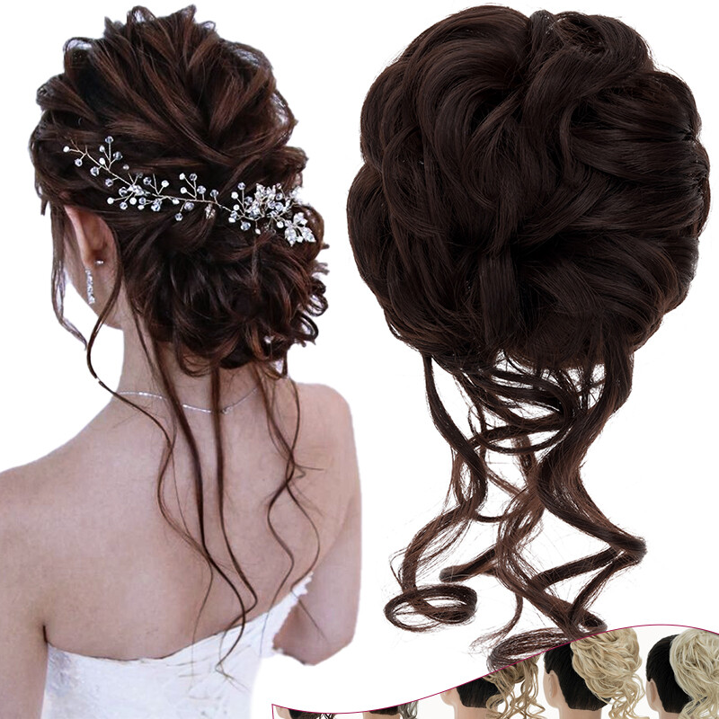 Natural Clip on in Messy Bun Hair Piece Extension Hair Claw Clip Wedding Updo US