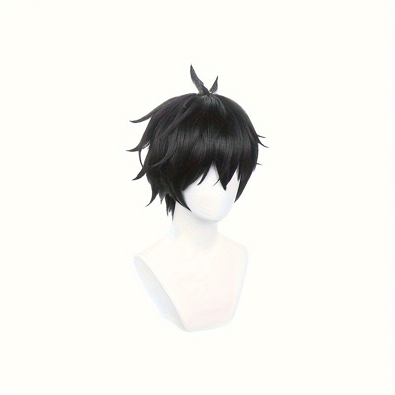 Anime Short Fluffy Black Wig With Bangs Men Casual Party Supplies Halloween
