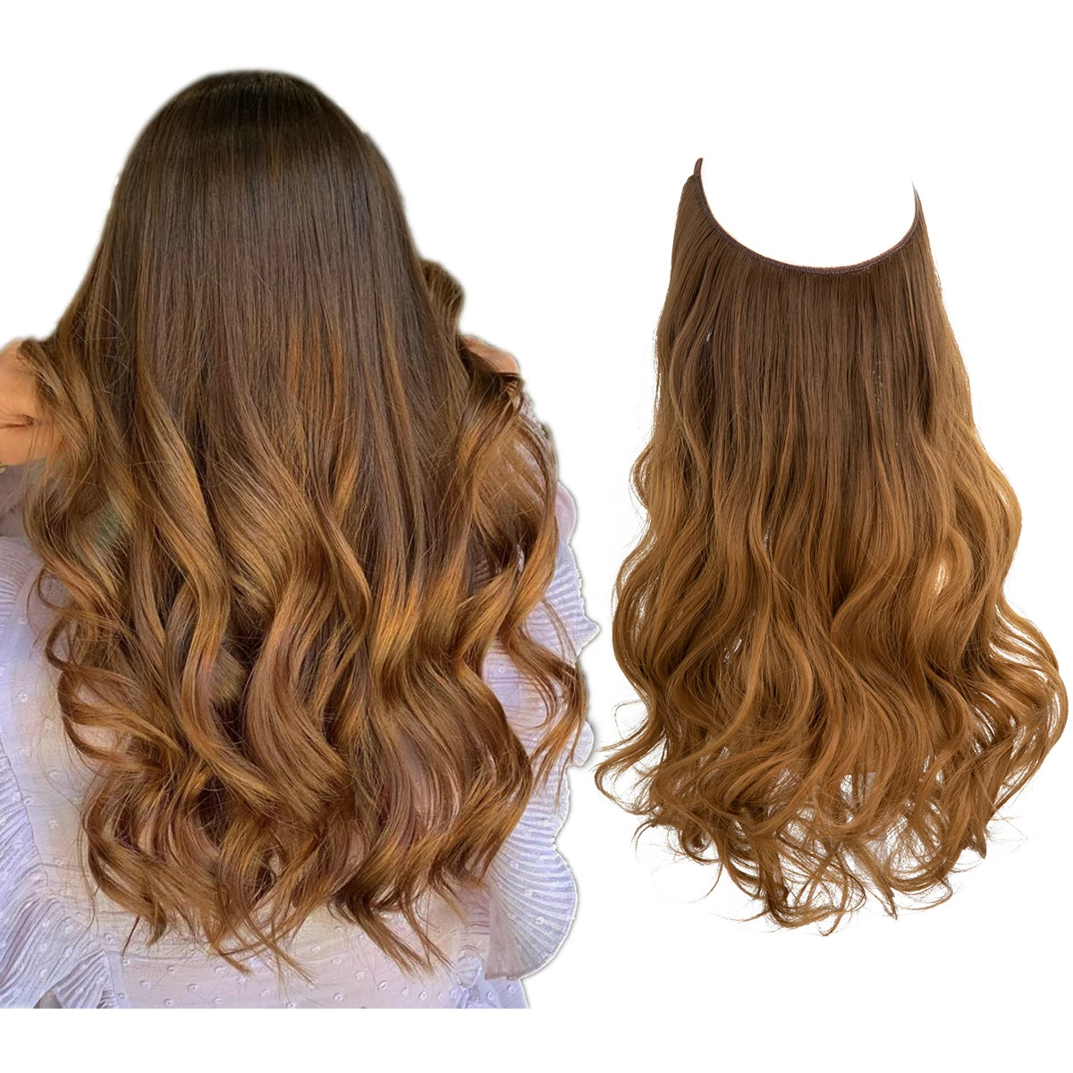 Synthetic No Clips Hair Extension Ombre Black Blonde Pink Long Wave