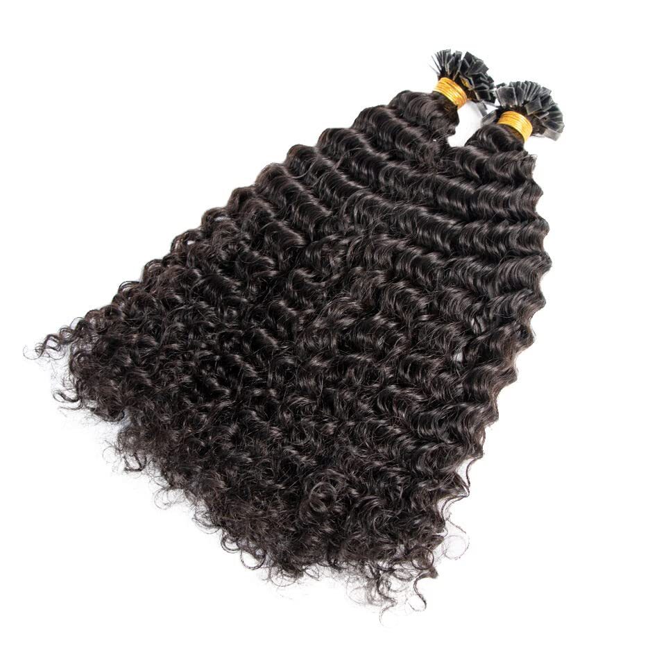 Keratin Fusion Flat Tip Human Hair Extension Deep Curly Pre Bonded Hair 100pcs