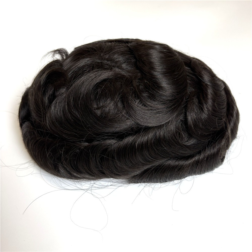 0.12mm Poly Skin Toupee Hair Mens Hairpieces Human Hair Replacement System