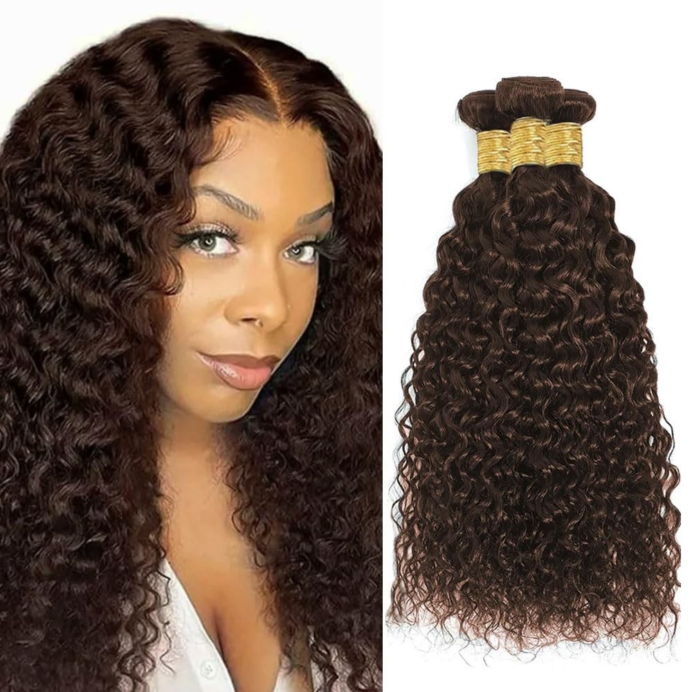 Raivide Dark Brown Bundle Color 4 Water Wave Human Hair Bundles 32 32 32 Inch