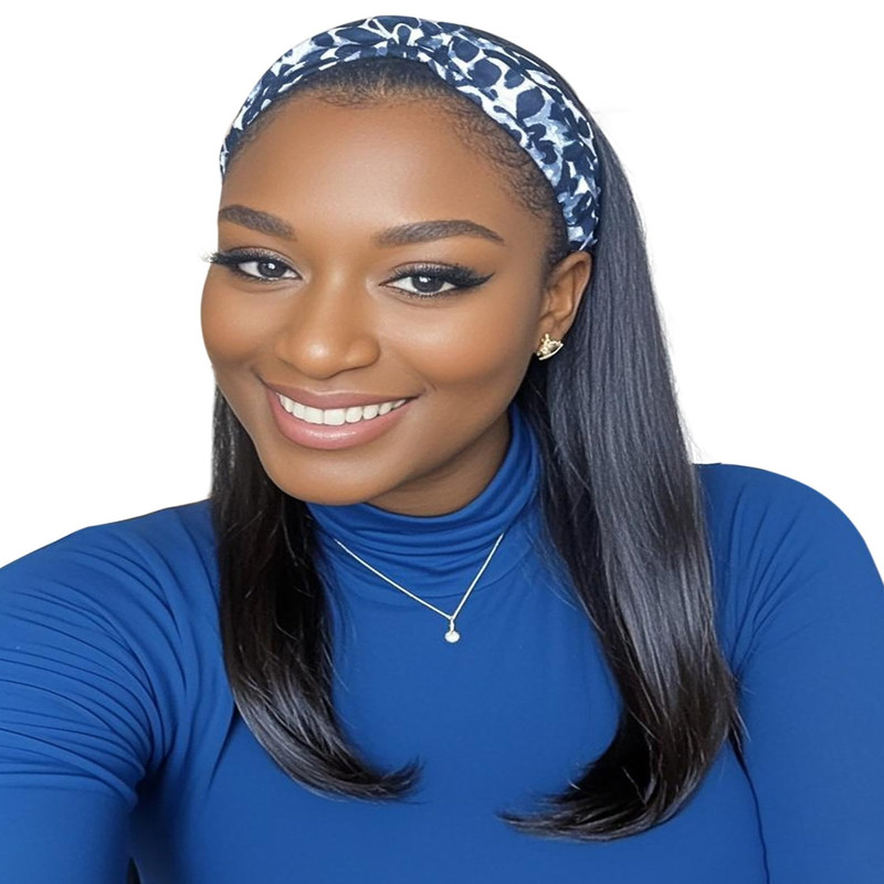 Queentas 16 Inch Straight Headband Wig For Black Women Glueless Wear And Go