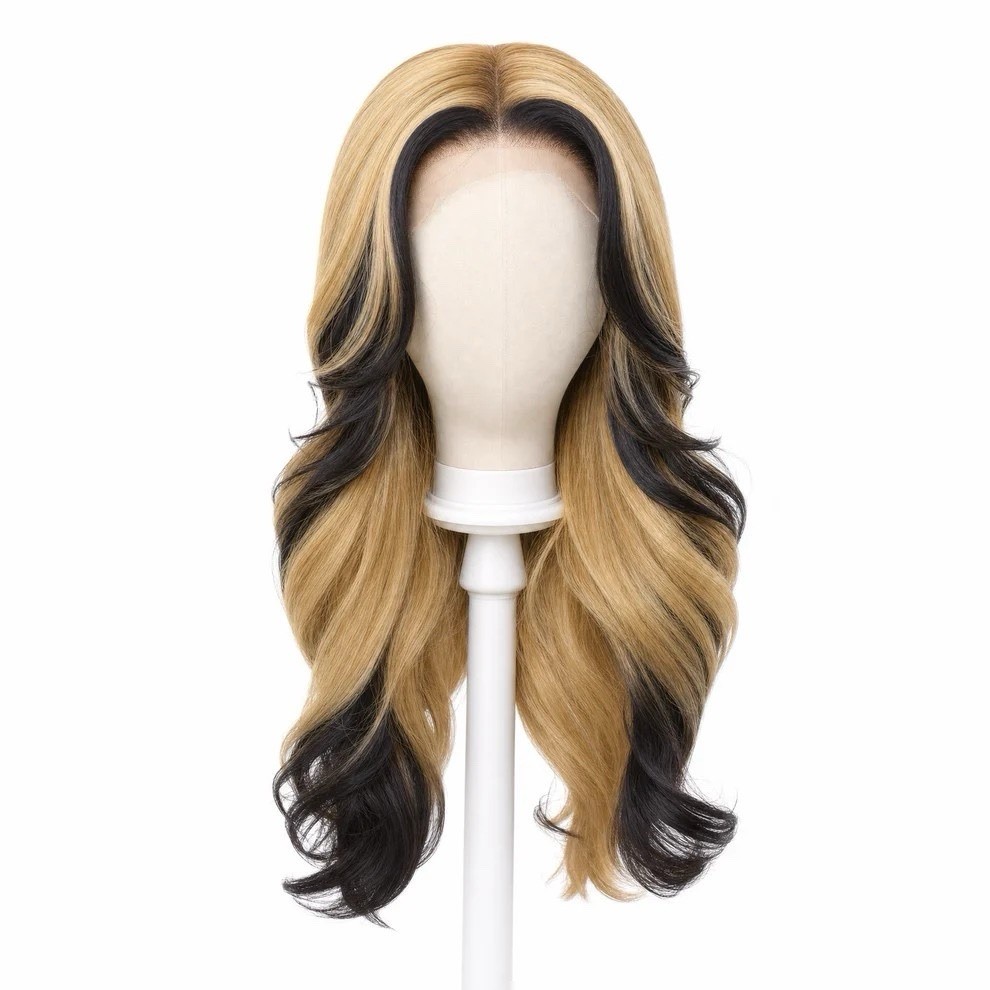 Black Blonde Lace Front Wig Synthetic Hair Pre-Plucked Natural Hairline
