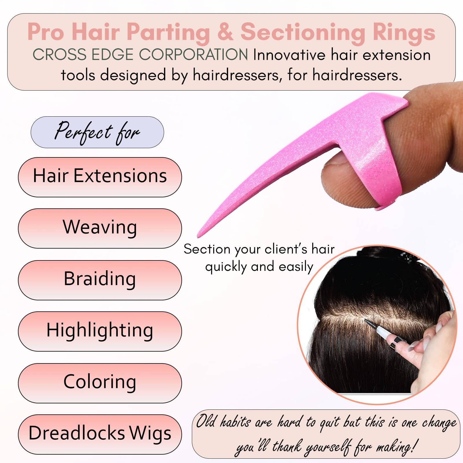 Hair Parting & Sectioning Ring – Stainless Steel Finger Braiding Hair Pick To…
