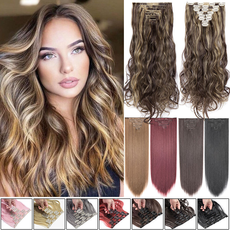 18 Clips Hair Extensions Clip in Full Head Hair Piece Real Natural Straight 8pcs
