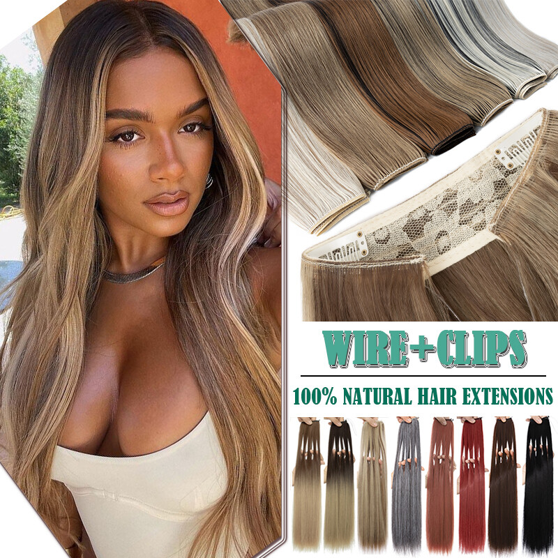 One Piece Invisible Wire Hair Extensions Thick Clip In Hairpiece Real as Human