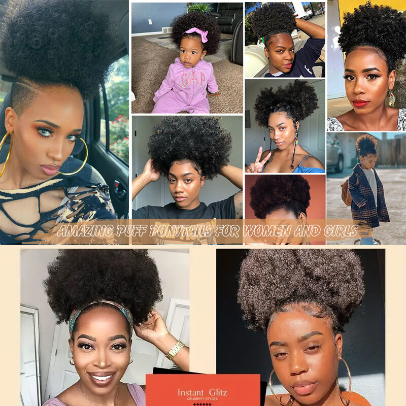 Clip in Human Afro Puff Drawstring Ponytail Bun Scrunchie Updo Chignon Hairpiece