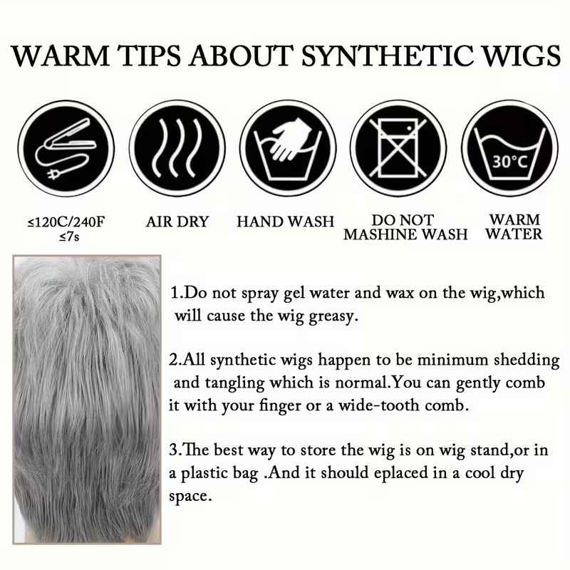 Men Grey Wig Gray Layered Short Beanie Hairpiece Dress Up Universal Cosplay Wigs