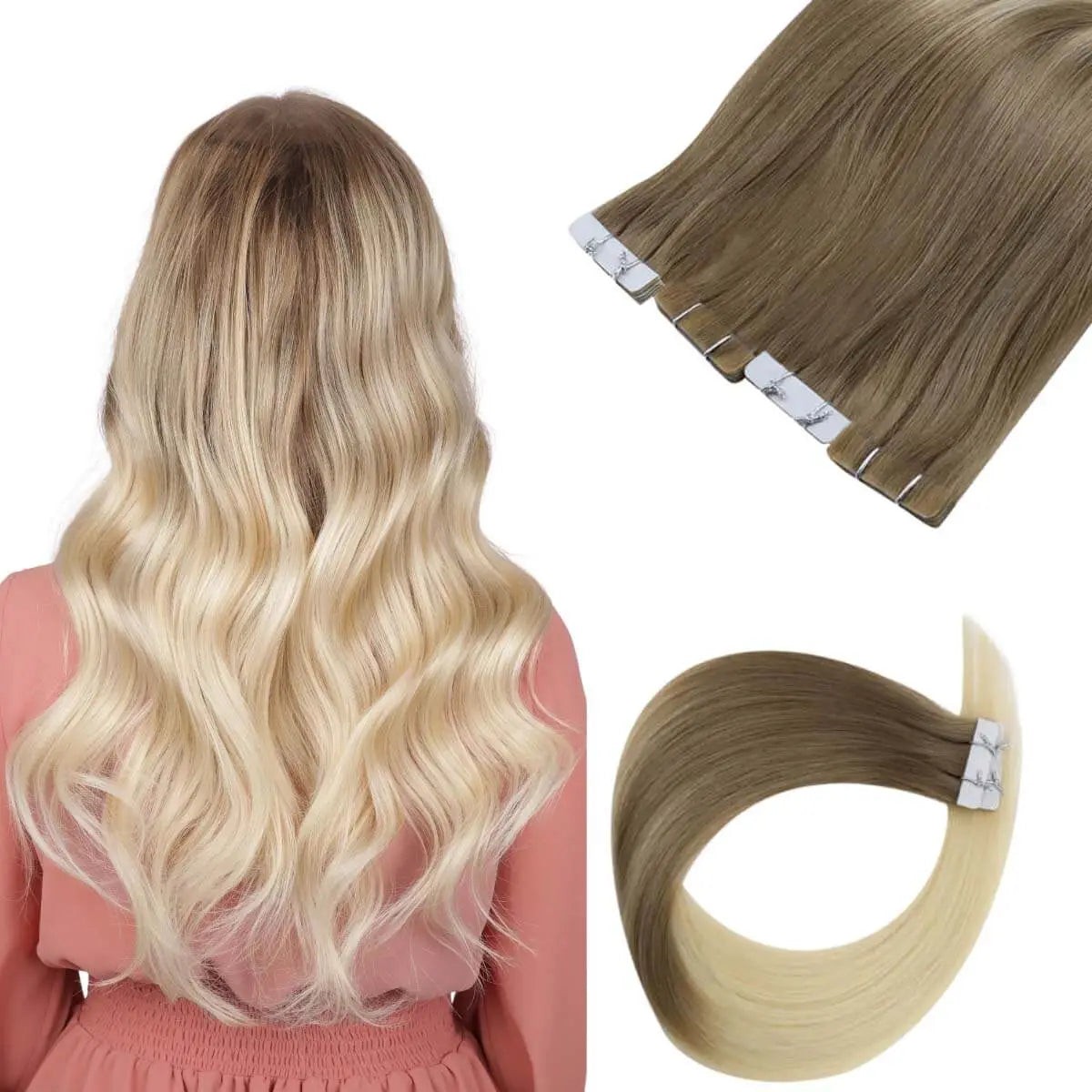Sunny Hair TAPE-IN 22in Deep Brown/Light Blonde Remy Hair Extensions TP_BA8A 50G