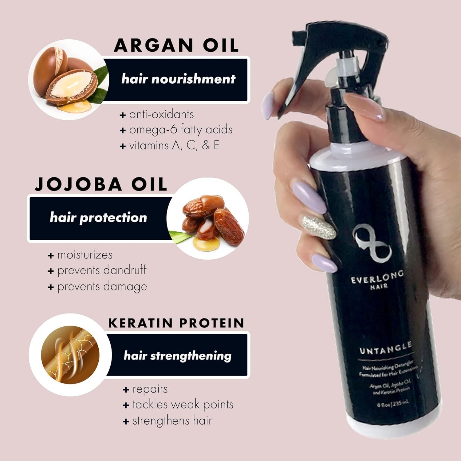 Everlong Untangle Spray, Hair Extension Detangling, Revive, Shine Spray