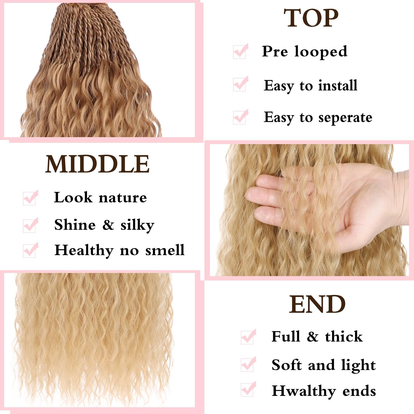 24 Inch Pre Looped Micro Curly Crochet Hair 8 Packs Honey Blond Brazilian Kin…