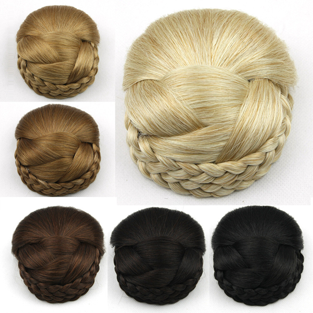 Elegant Braided Bun Chignons for Women Girls Clip In Hair Piece Updo Cover Wigs