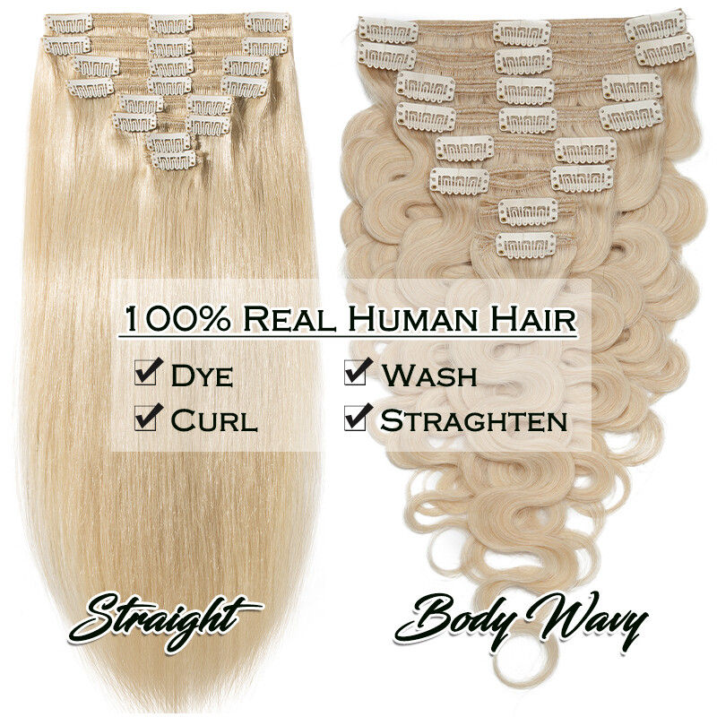 Double Weft Thick Clip in Real Human Remy Hair Extensions Balayage Full Head