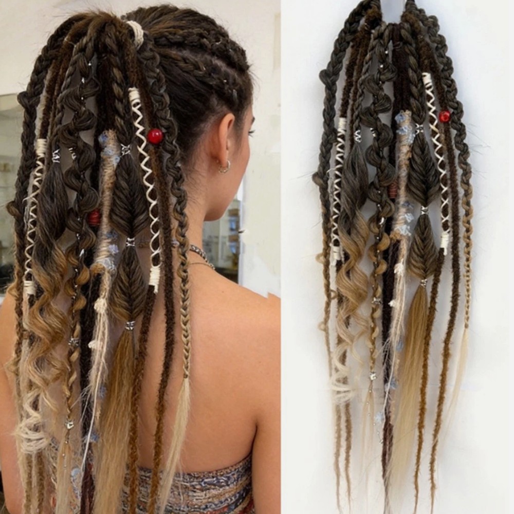 Elastic Dread Ponytail Boho Braided Ponytail Extension Dread Ponytail Extensions