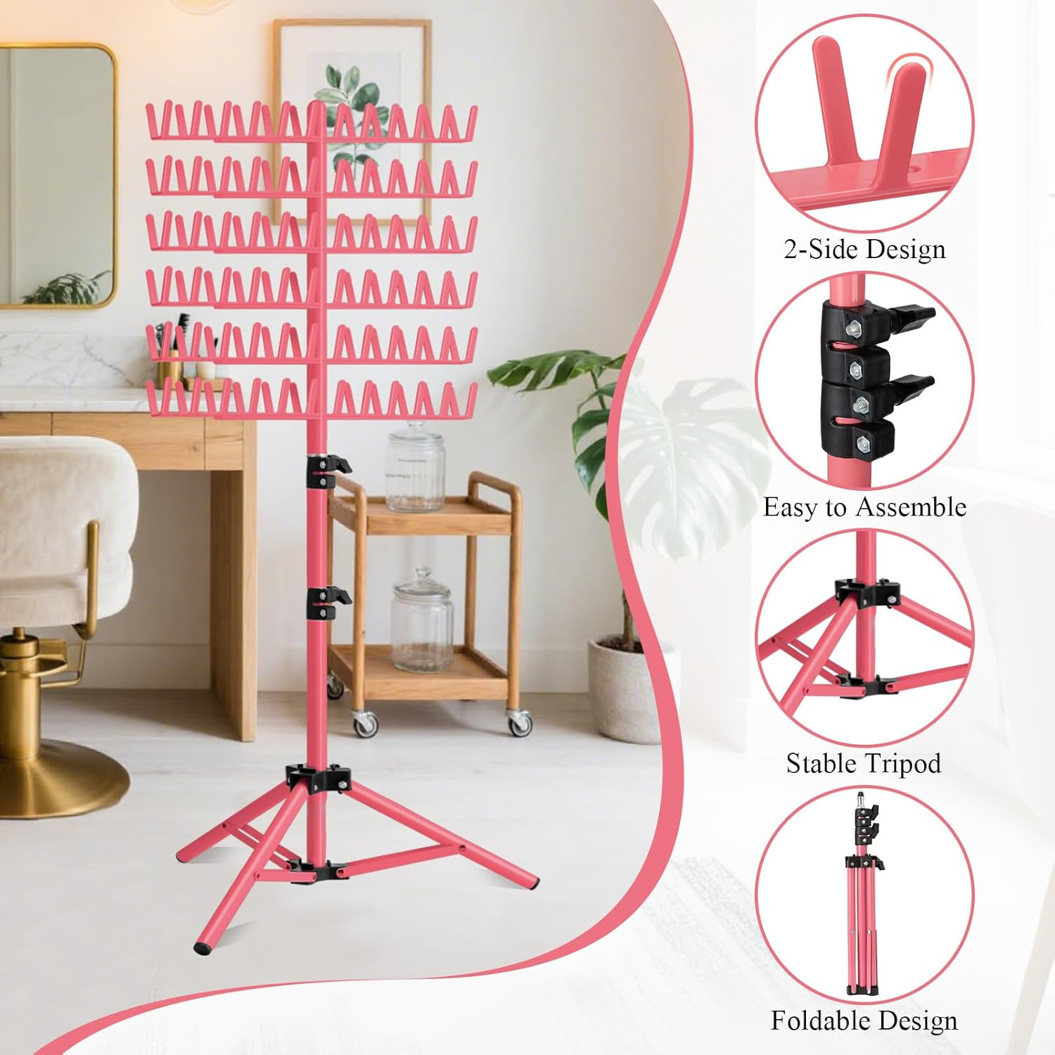 144 Peg Braiding Hair Rack Stand Adjustable Double Sided Hair Extension Holder