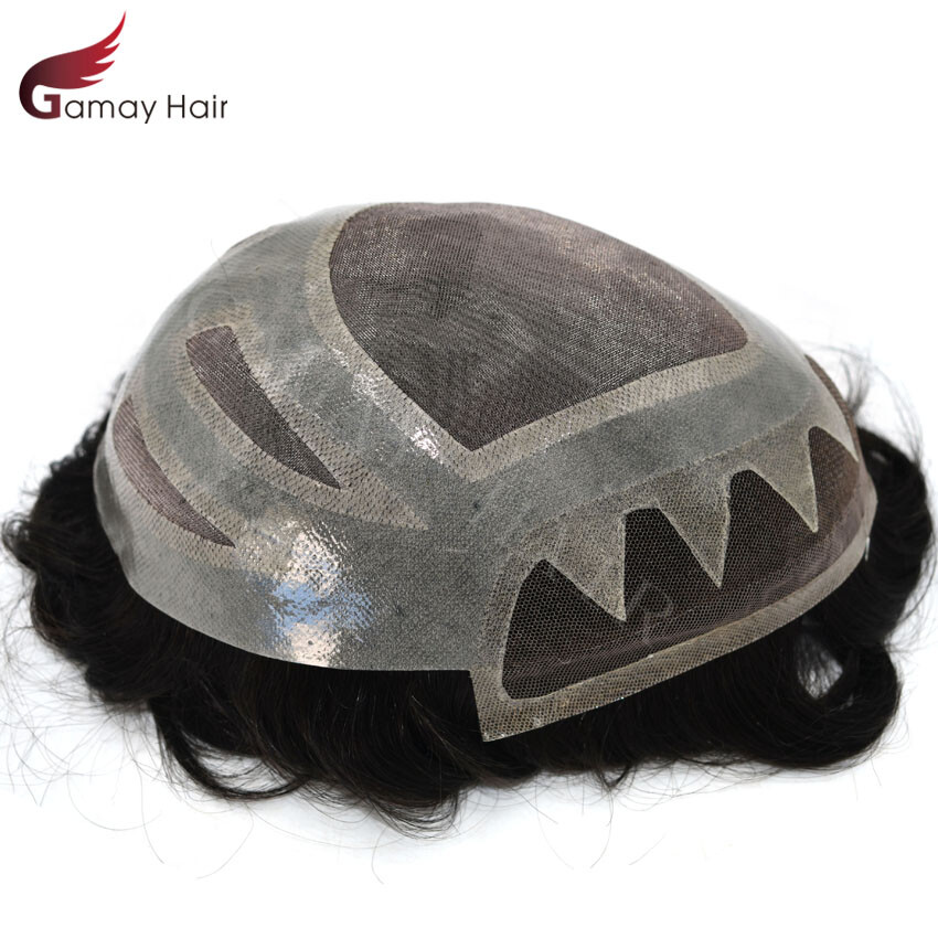 Toupee for Men Hair System Replacement French Lace Front Poly Skin PU Mens Wigs