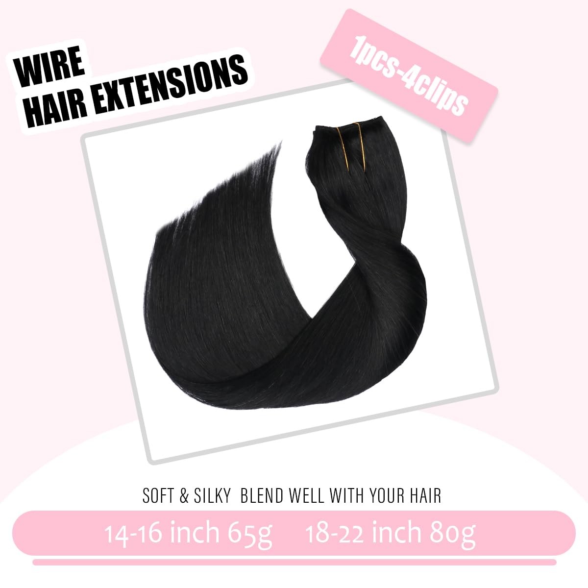 Surnel Hoal Human Hair Extensions Jet Black Invisible Fish Line Hair Extensions